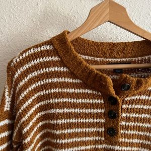 White and Mustard Stripped American Eagle Sweater
